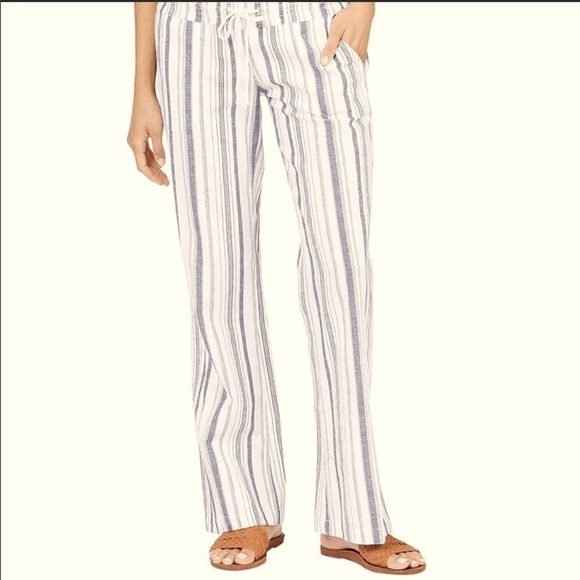 ROXY Oceanside Flare Striped Pants Size L Cotton Summer Surf Beach Vacation - Picture 1 of 16